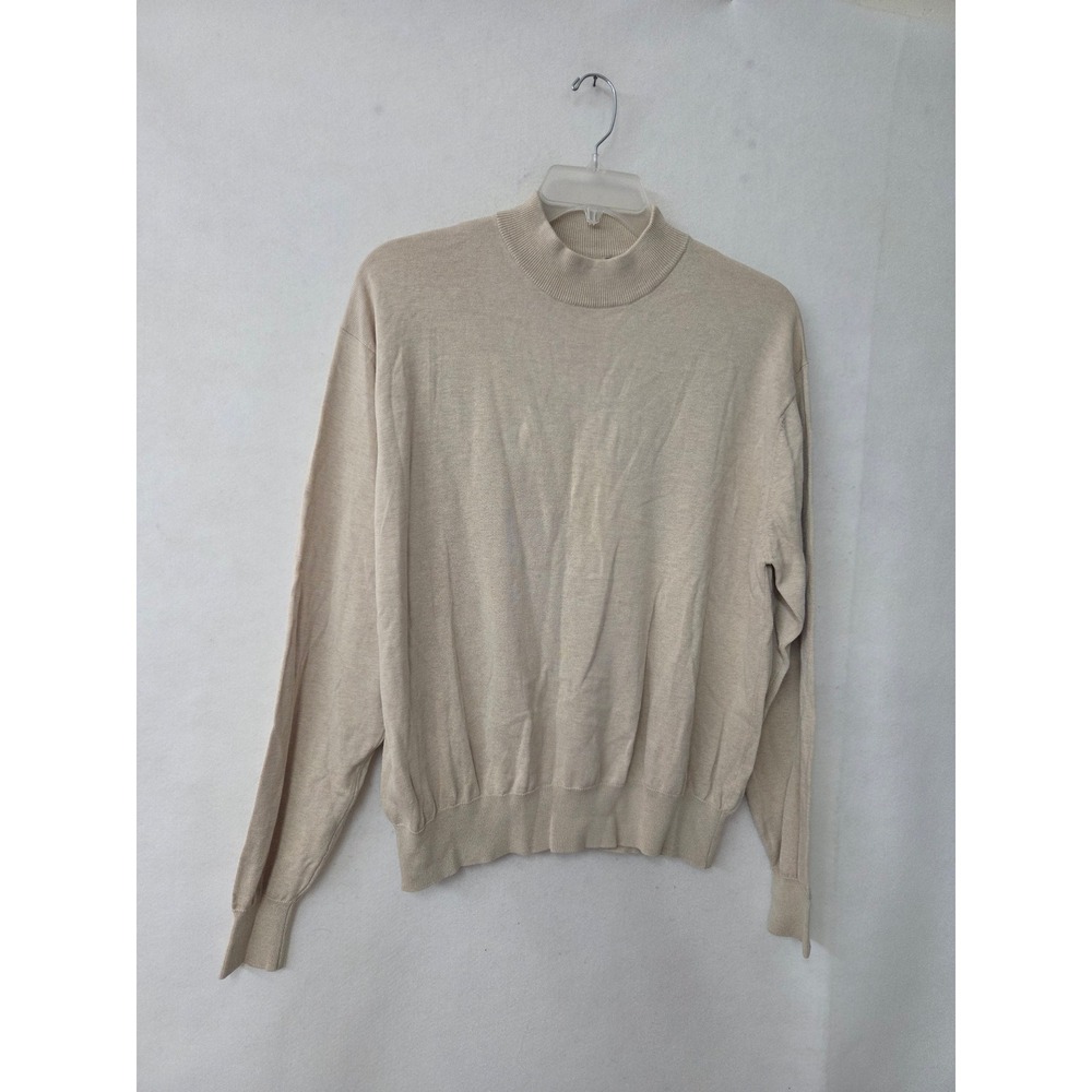Tulliano Mock Neck Sweater Mens XL Beige Silk Cotton Blend Long Sleeve Knit